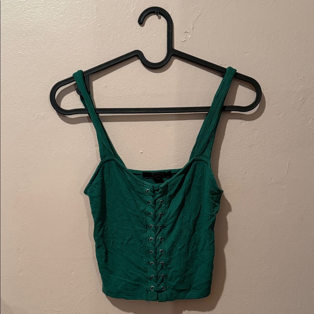 Vintage Forever 21 Teal Lace-Up Crop Top